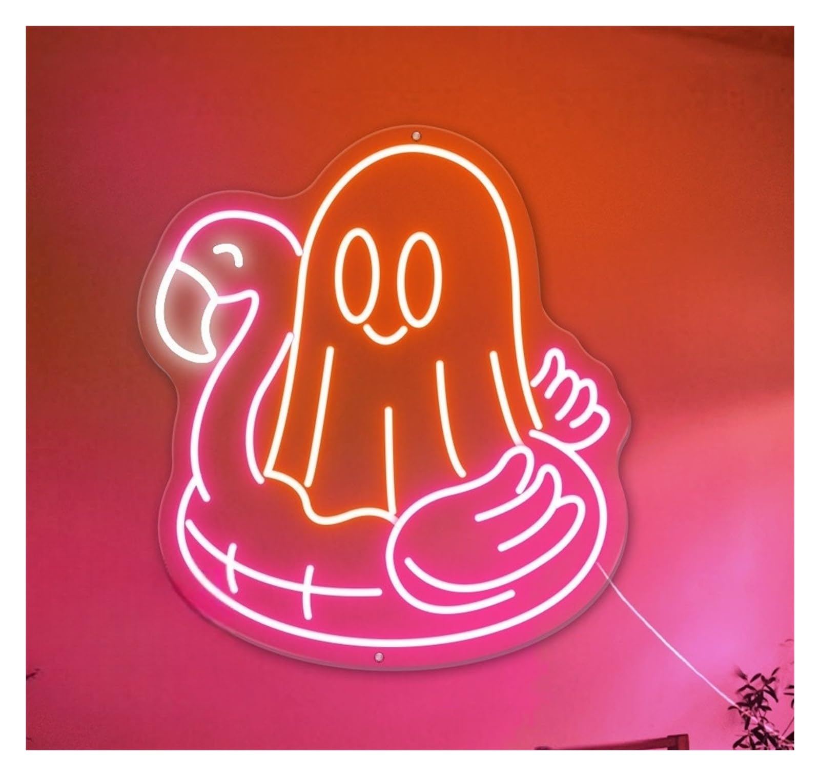 RONGCH Hanging Art Signs Boo and Flamingo Neon Sign Nursery Room Beach Party Gameroom Bedroom Bar Livingroom Birthday Wall Decoration 58cm