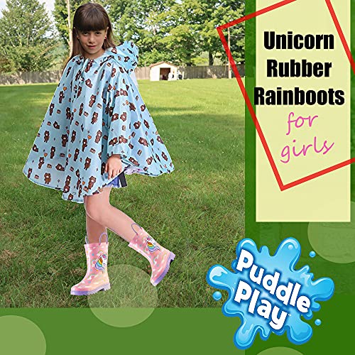 Puddle Play Waterproof Pink Unicorn Rubber Rain Boots Easy-On Handles - Size 9 Toddler4