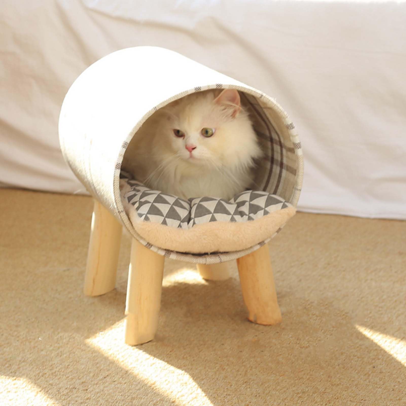 Cama túnel para gatos con patas de madera, túnel elevado extraíble para todas las estaciones, cómoda cama para gatos y perros pequeños