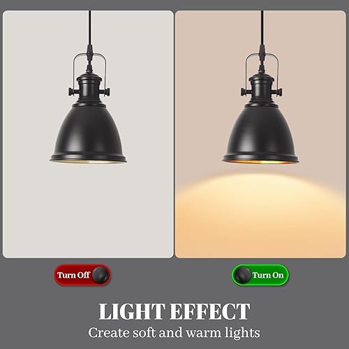 Miniatura 6 de Paquete de 2 lámparas colgantes negras, lámpara colgante de granja, iluminación de isla de cocina de 6.5 pulgadas, lámparas colgantes industriales,