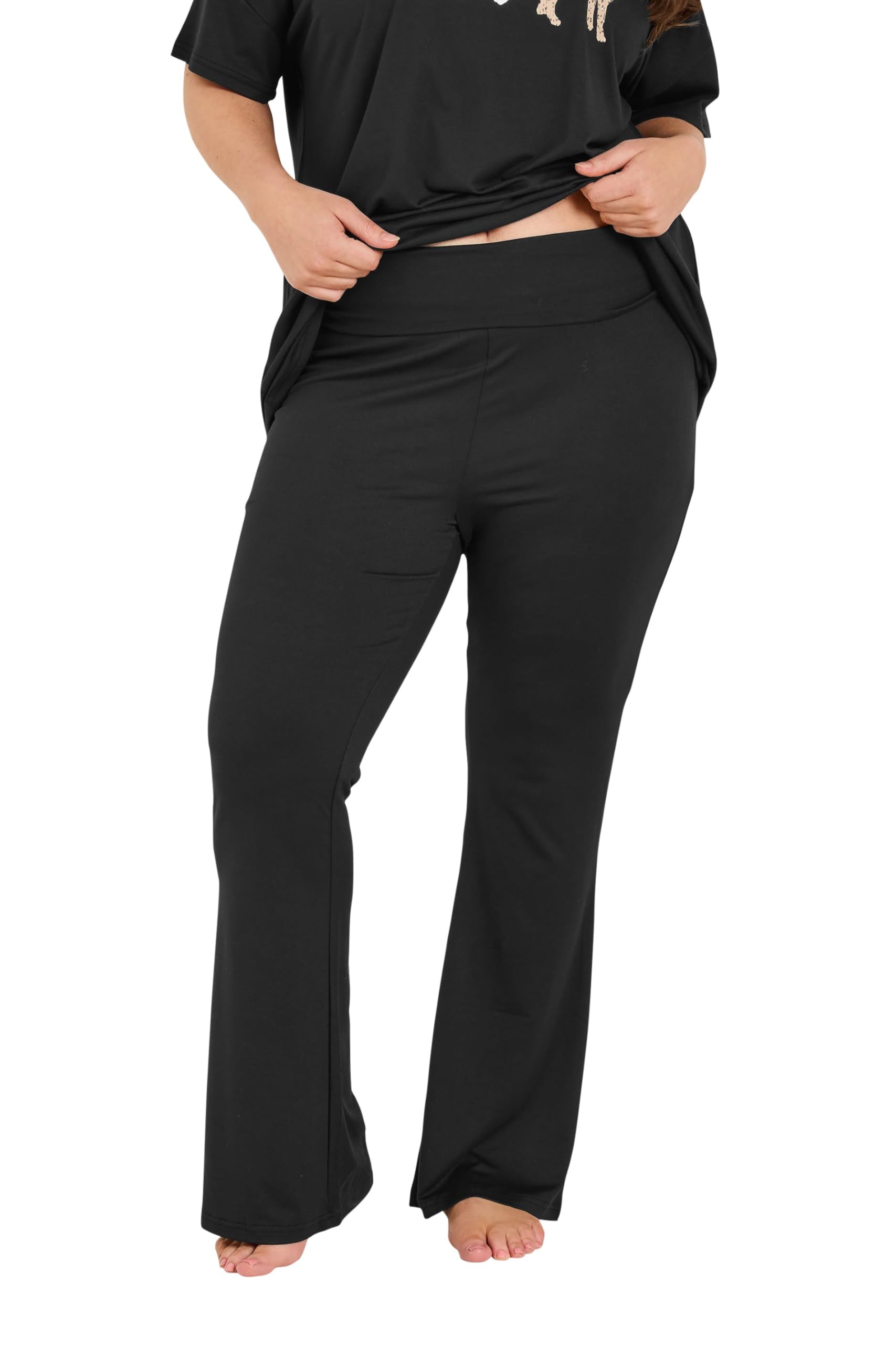 Yours Women's Black Flare Pyjama Bottoms In | : 26/28
