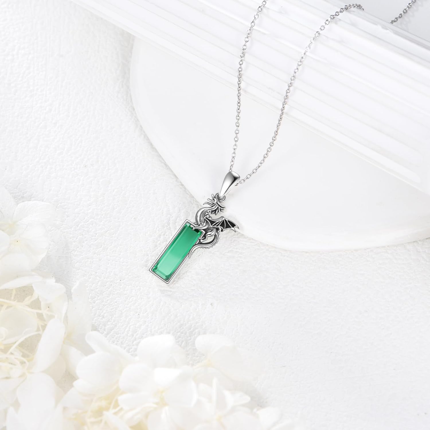 VONALA Unique Dragon Necklaces with Emerald Healing Crystal Stone Pendant for Men & Women - Image 6