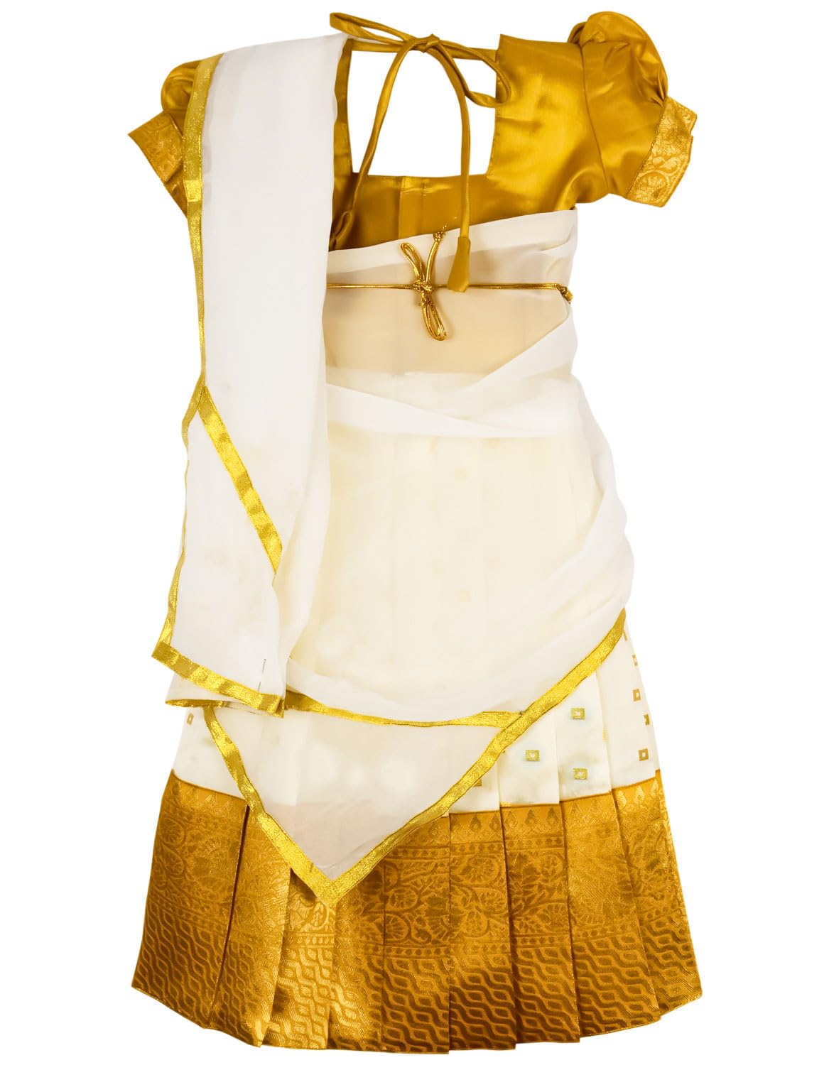 AMIRTHA FASHION Cotton Blend Rechesta New South Indian Traditional Pattu Pavadai Pattu Langa Readymade Lehenga Choli Jecquard Lehenga Choli For Half Saree Girls Dress (Kerala White) (1-2 Years) - Image 2 thumbnail