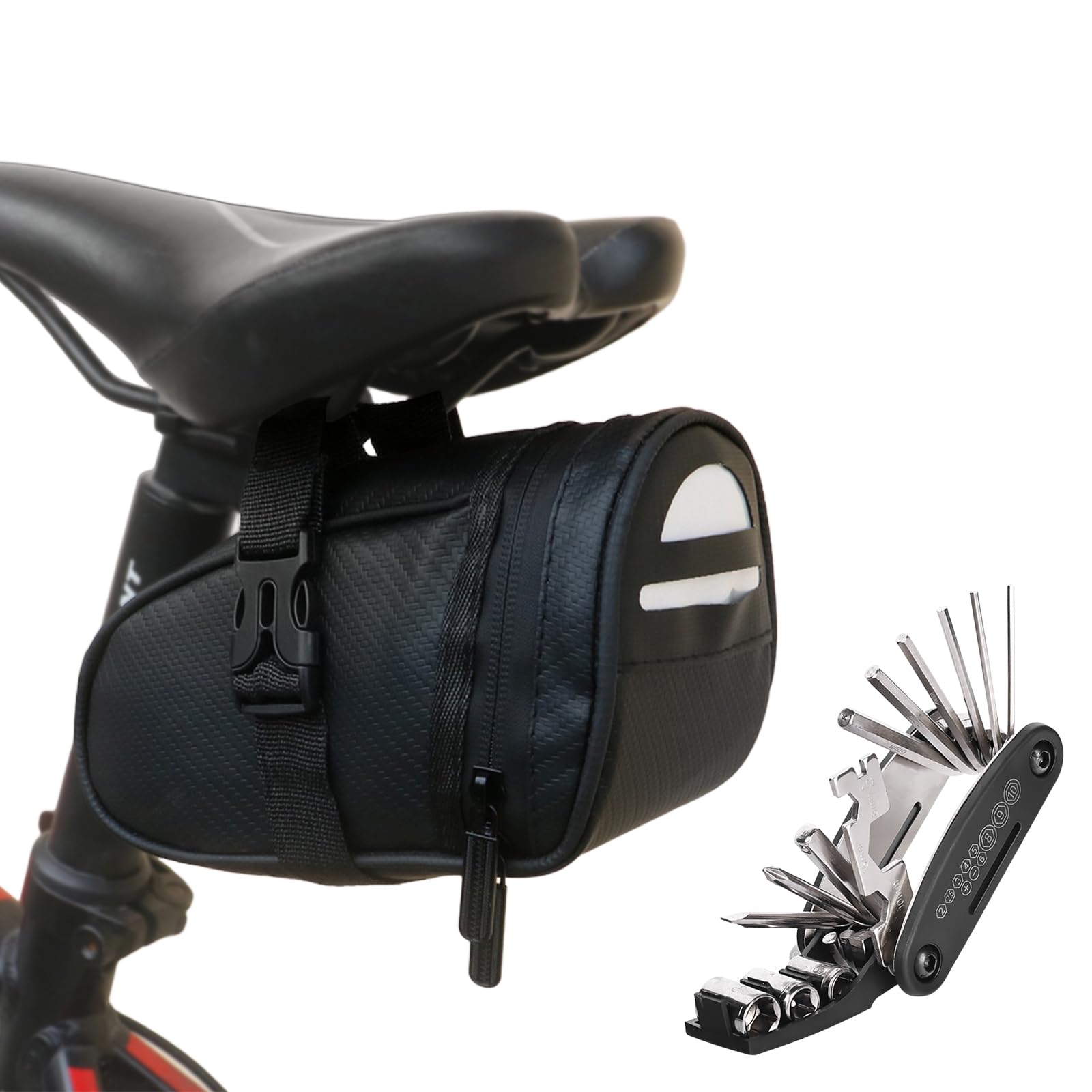 satteltaschen für kinderräder Fyfjur Fahrrad, Wasserdicht Fahrradtasche Sattel Klein mit Innetztasche und mit 16-in-1 Multitool Fahrrad, Reflektierende Satteltasche Rennrad Fahrradsitztasche(18 * 10,5 * 9,5cm) Sport & Freizeit Color:Maroon Red Seniorenheim CURSED GEAR TIER LIST