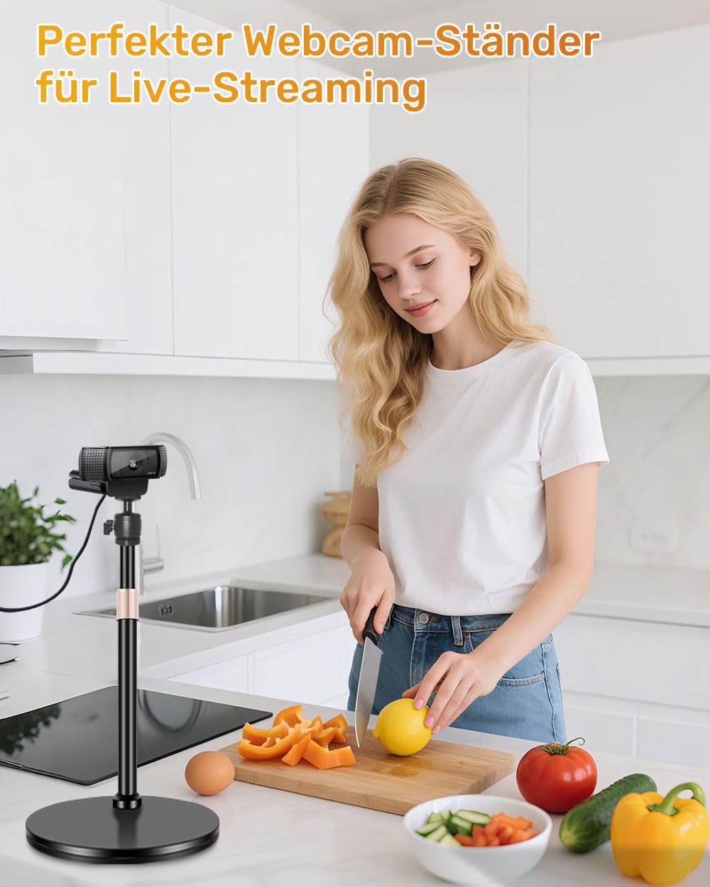 Supporto per Webcam - Sfera Regolabile in Altezza e Ruotabile 360° - Compatibile con Logitech C922, C930e, C920S, C920, C615, C960, NexiGo N60, Webcam Tripod Stand