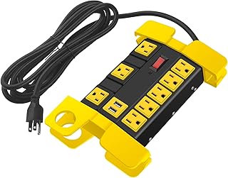Black Industrial Metal 8-Outlet Power Strip with USB, 2700J Surge Protection