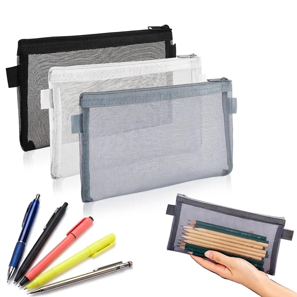 3 Stück Etui Stifte,Mäppchen,Transparente Federmäppchen,Beutel Stifteetui Clear,Exam Pencil Pouch Tragbares,Schreibwarenetui,Kosmetiktasche,Case,für Schule Bürobedarf,Kosmetik,Aufbewahrungsbeutel