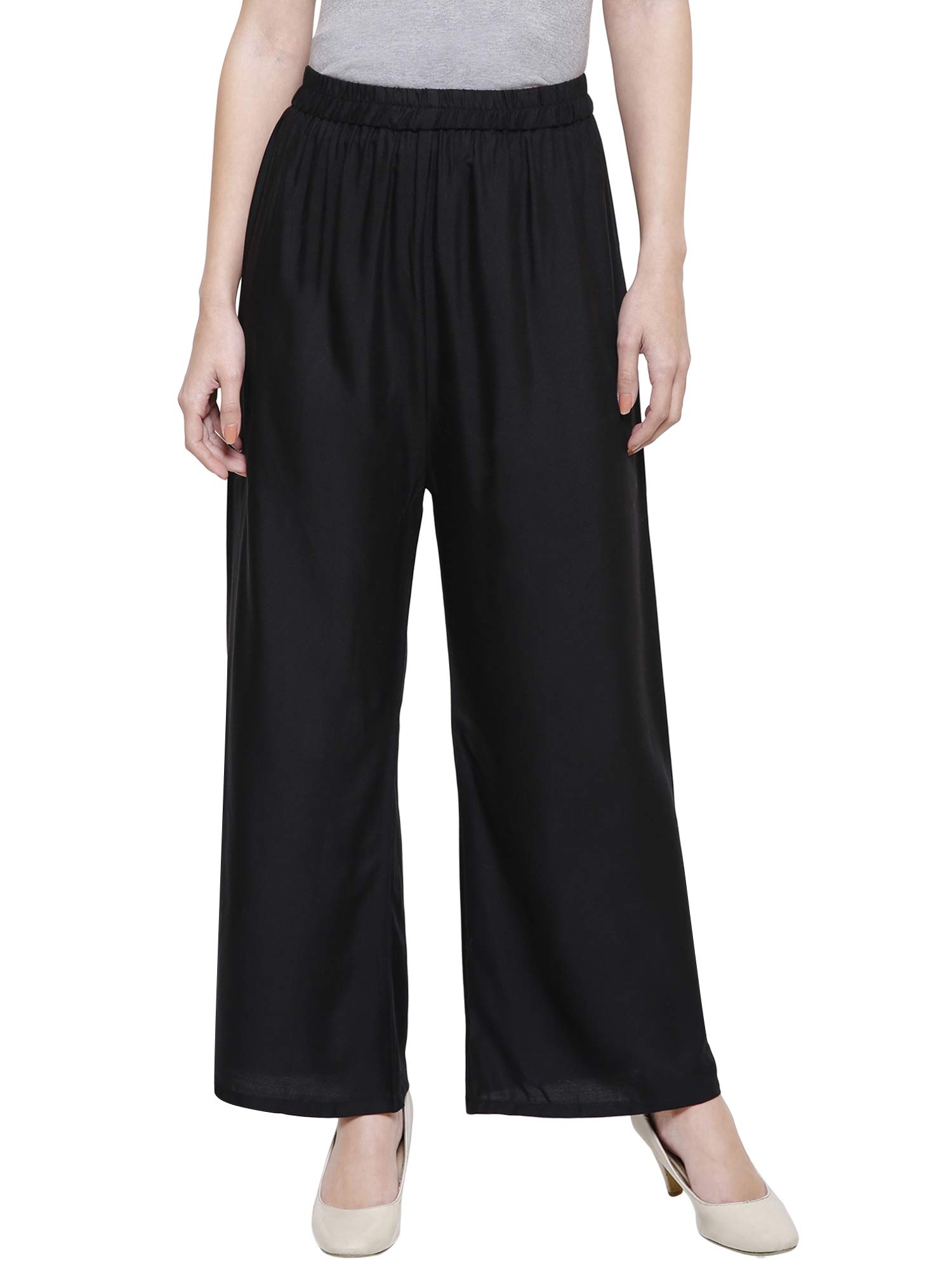 YOLKI Black Palazzo Pant for women’s Ethinic flared Bottom, Size XL to 5xl