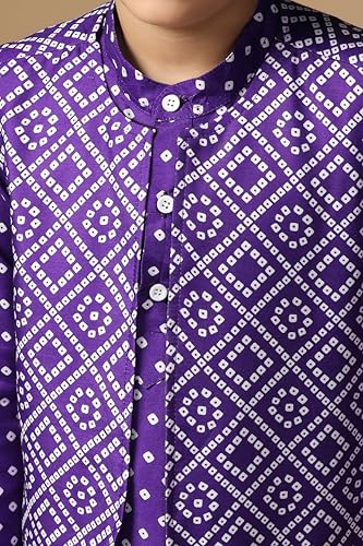 Image of Fashion Dream Boy's Cotton Blend Printed Kurta Pyjama And Jacket Set|Kurta And Payjama Set