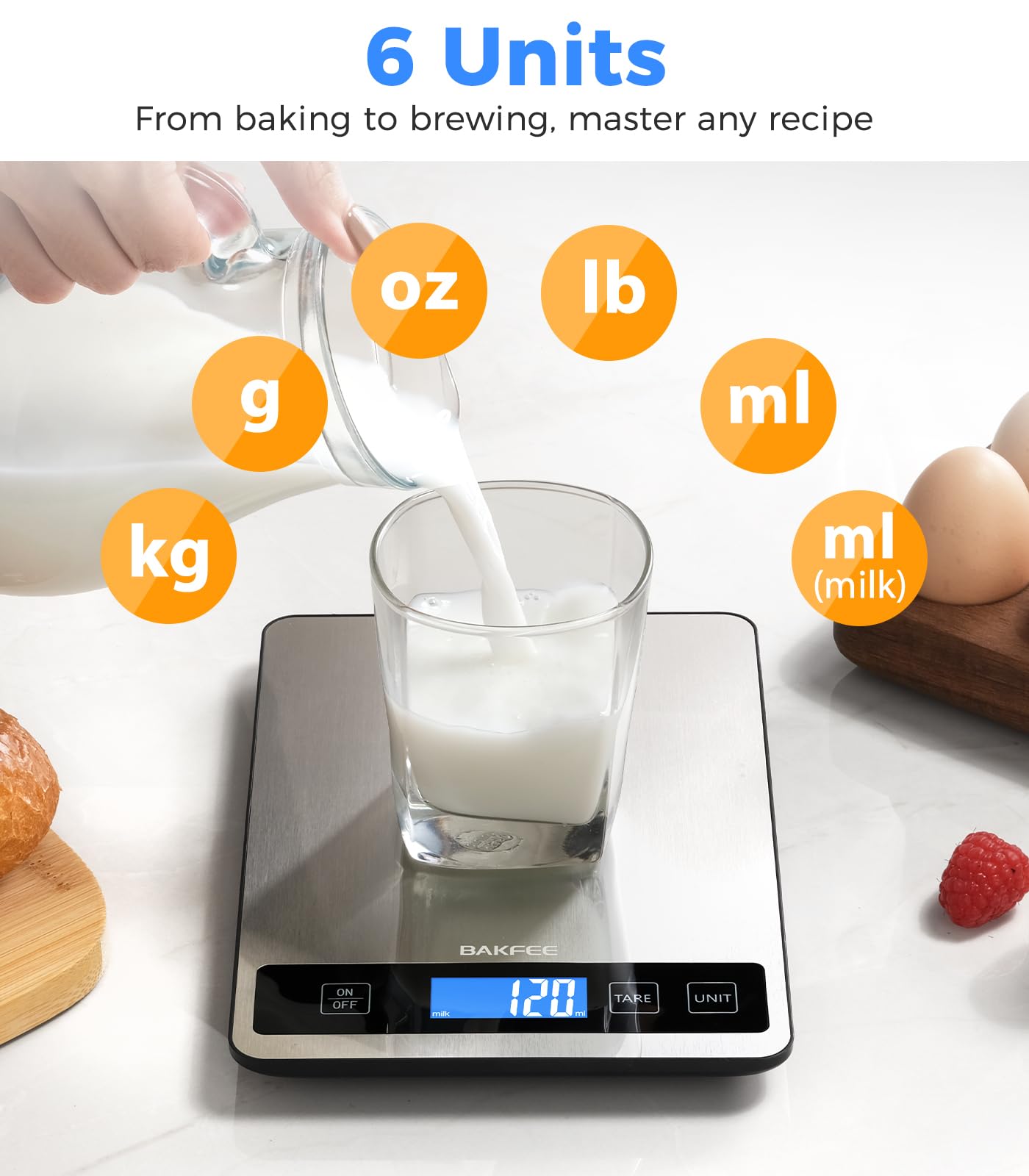Digitale Küchenwaage, 1 g, Lebensmittelwaage mit LCD-Display mit Vollansicht mit Hintergrundbeleuchtung, Gramm und Unzen, zum Backen, Kochen, Lebensmittelgrau