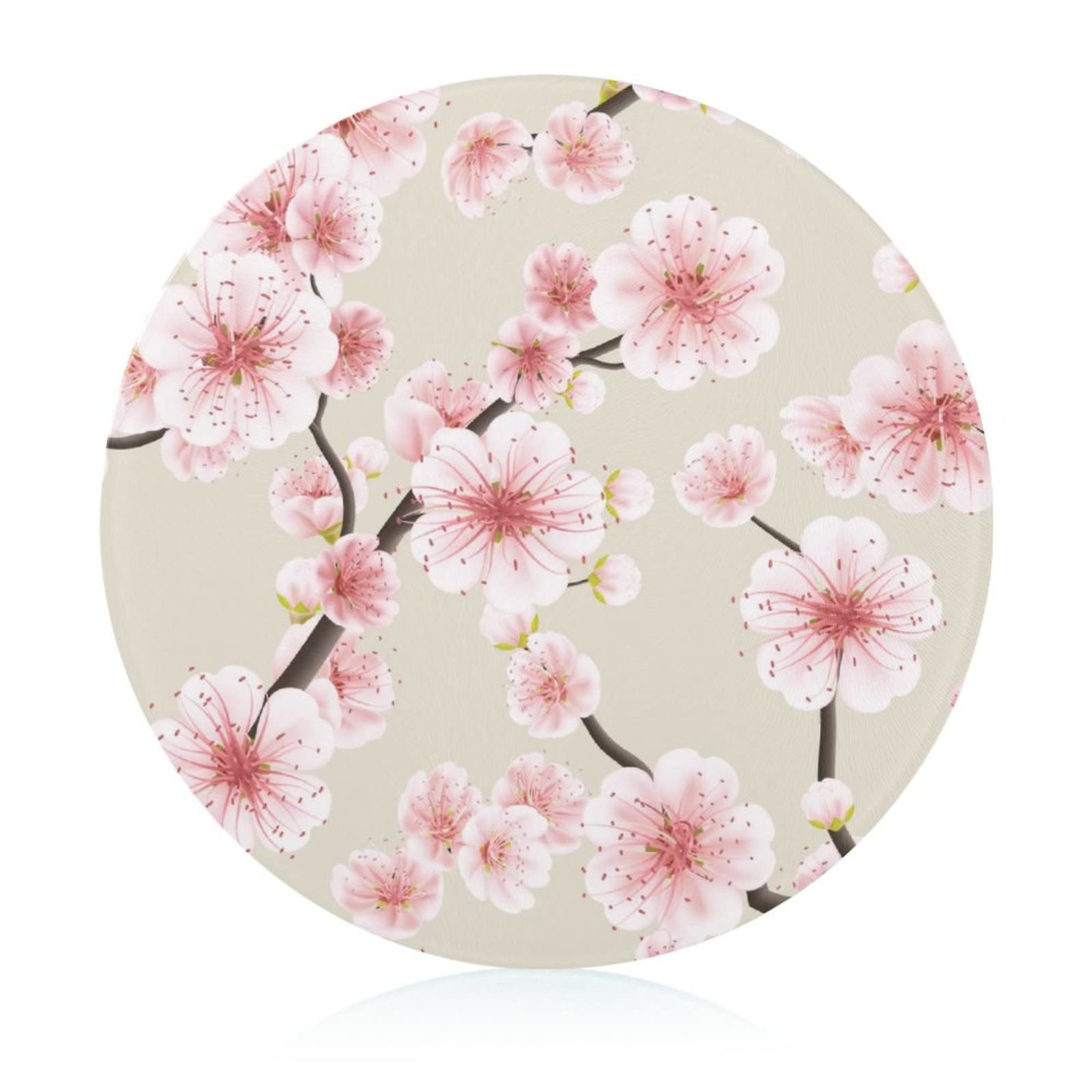 Plateau décoratif fleur de pêcher rose en verre haut de gamme