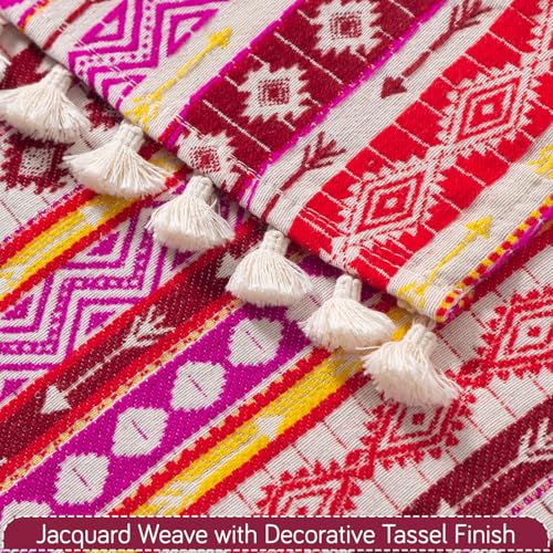 Image of HOKIPO Sofa Cover Mat with Tassel | 300 GSM Cotton Acrylic Jacquard for 3 Seater Sofa,'Trivana Series' Hot Pink (IN-936-J3*S)