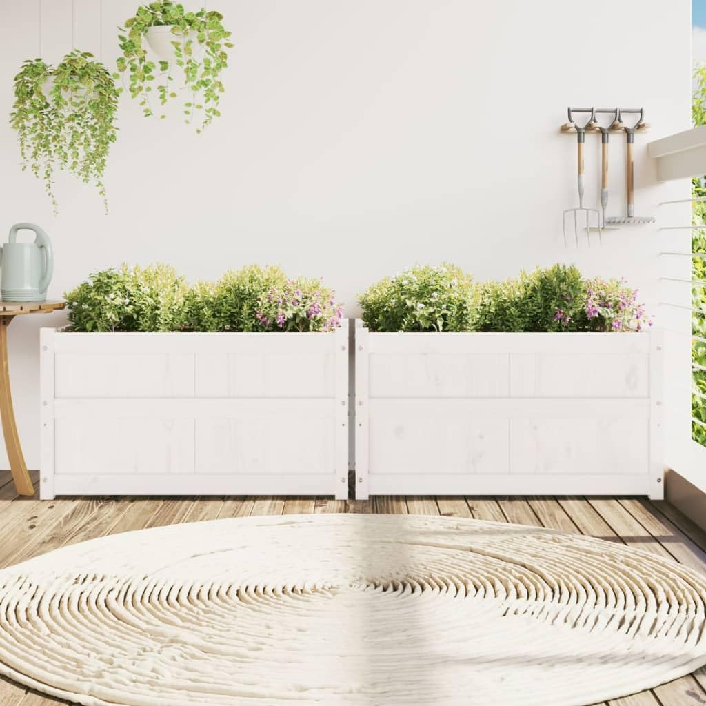 Donice ogrodowe 2 szt biale lite drewno sosnowe duze skrzynie na kwiaty na taras balkon ozdobne pojemniki z naturalnego drewna o wymiarach 90x50x50 cm prosty montaz
