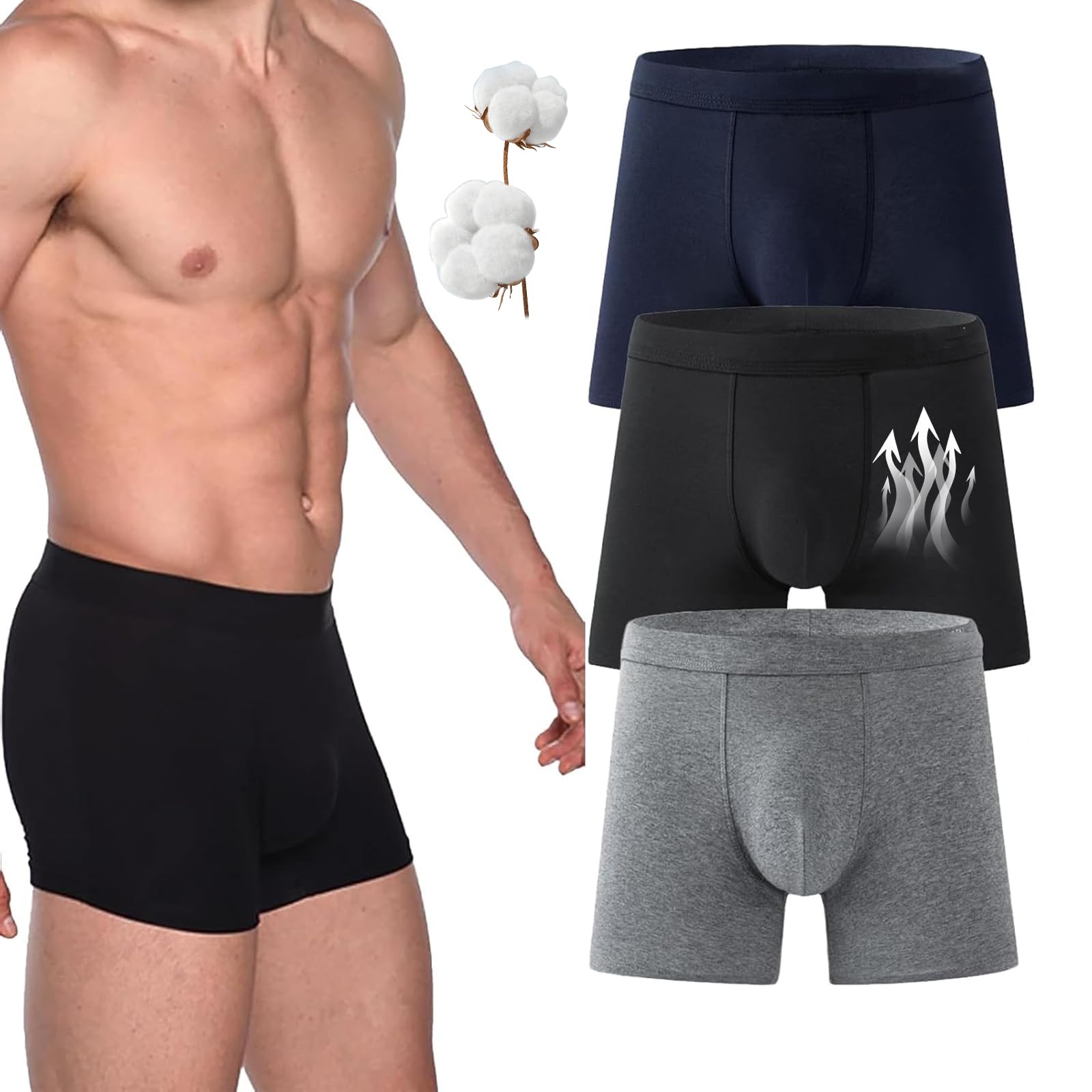 Amousdrdr Men's 3Pcs-Mix 5 Pcs Ultra-Absorbent Incontinence Boxer Briefs, Incontinence Leakproof Washable Reusable Leakproof Cotton High Absorbency Boxer Brief (,L)