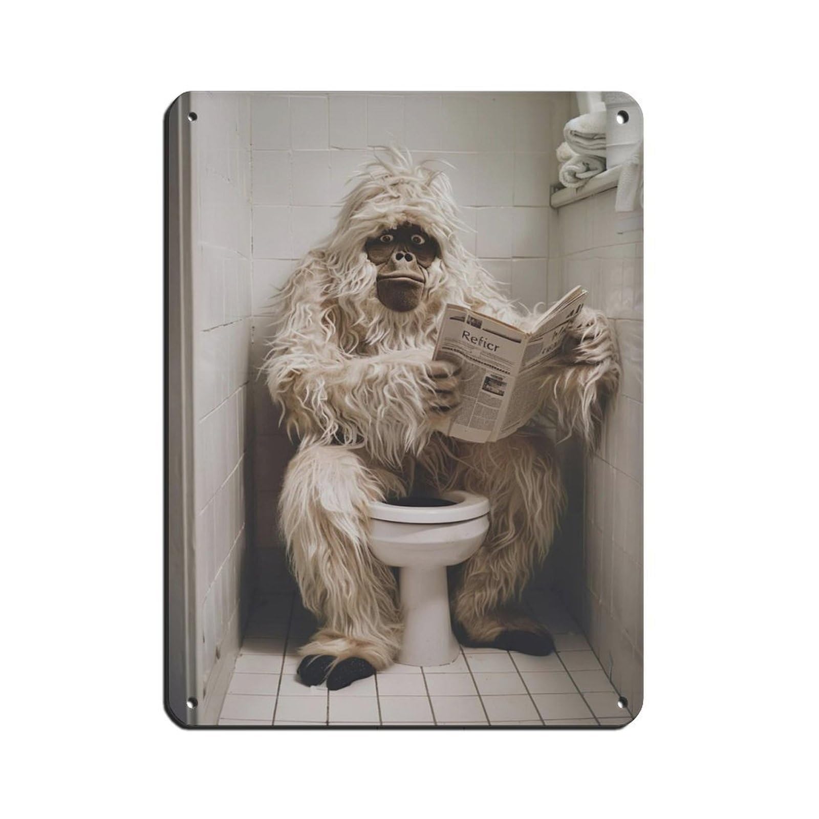 Yeti Sitting on The Toilet Reading A Newspaper (9) Tin Sign Vintage Metal Pub Club Cafe Bar Home Wall Art Decoration Poster Retro 12x16inch(30x40cm)