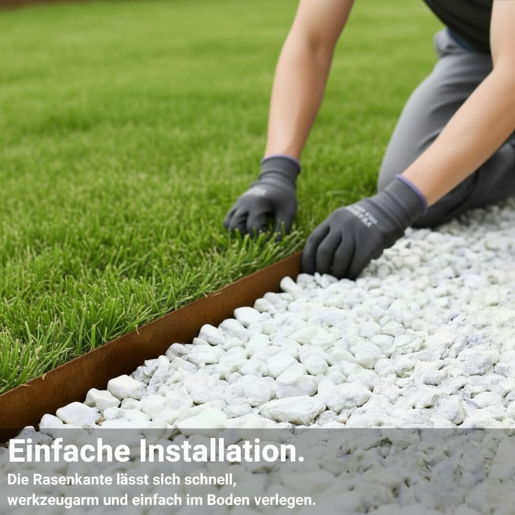 novaterra® Rasenkante mit Spikes Cortenstahl Rostoptik - 10er Set | 10m Länge, 15cm Höhe, 1,6mm Stärke, Einsteckbare Metall-Beeteinfassung mit extra stabilen Spikes