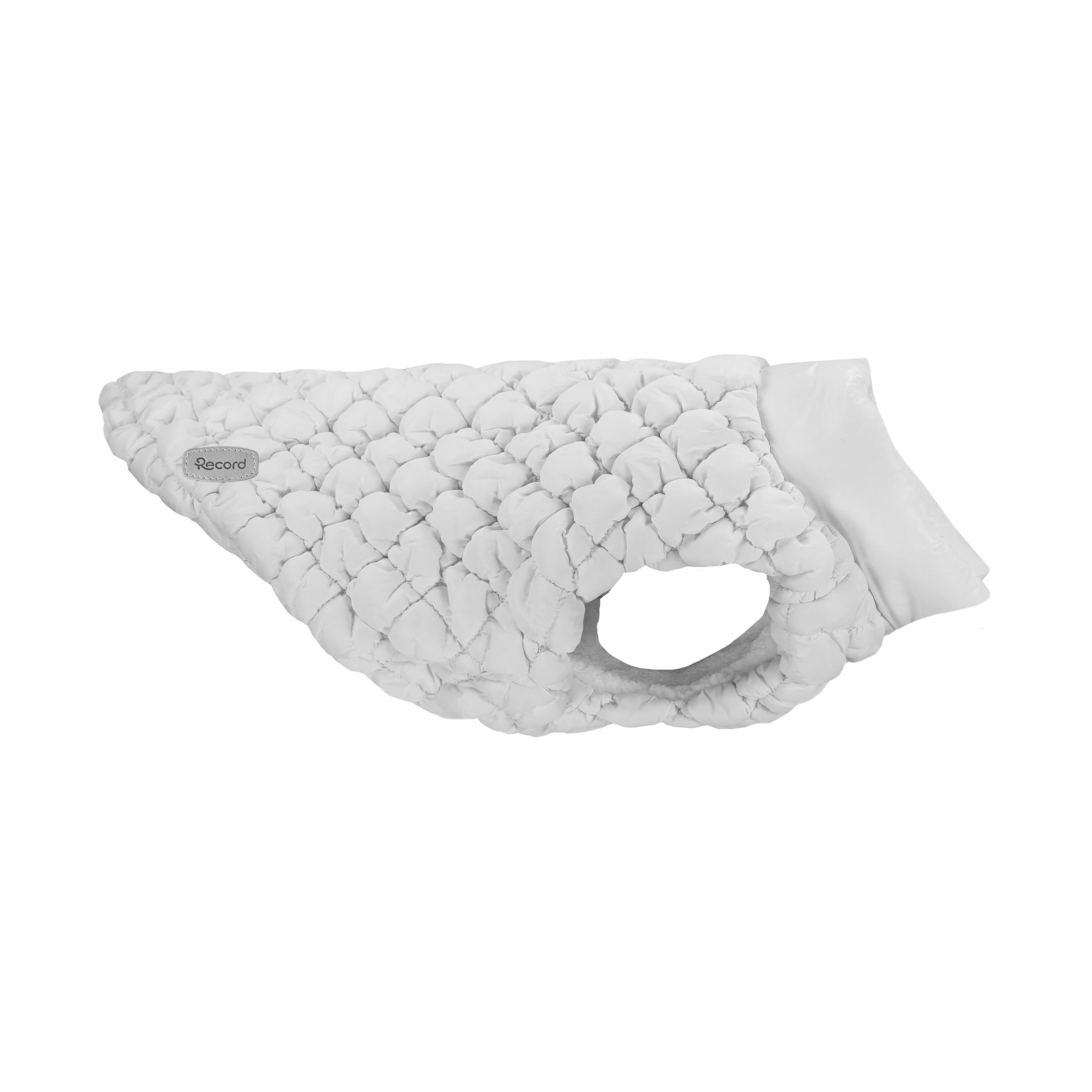 Record - Cappottino Cloud per cani, con design elegante e effetto goffrato. Foro per il guinzaglio, chiusura con velcro per una vestizione rapida e elastici per le zampe posteriori | Bianco, L