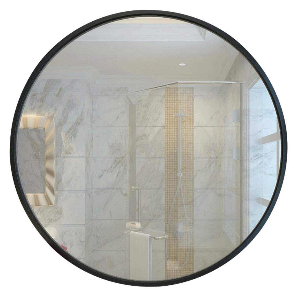 TYUHDUYUR Round Black Wall Mounted Mirror Bathroom Shaving Vanity Mirror Premium Brushed Metal Coated Frame Diameter 40-80CM (60x60CM)