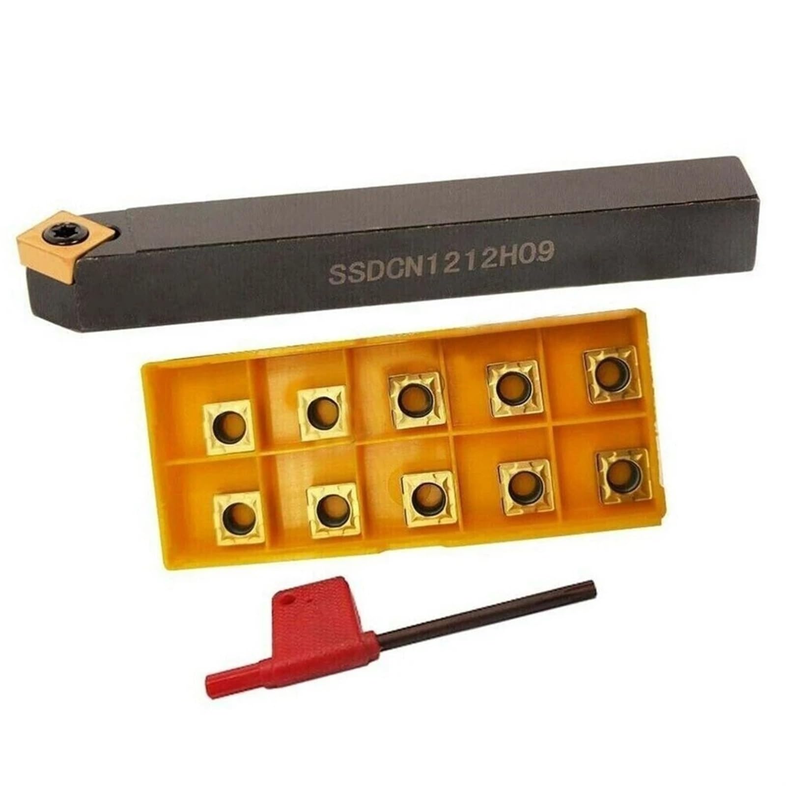 Indexable CNC Lathe Turning Tool Holder, 1pcs SSDCN1212H09 External Turning Tool Holder 45 Degree Chamfer Turning Tool Holder + 10pcs SCMT09T308 Carbide Insert
