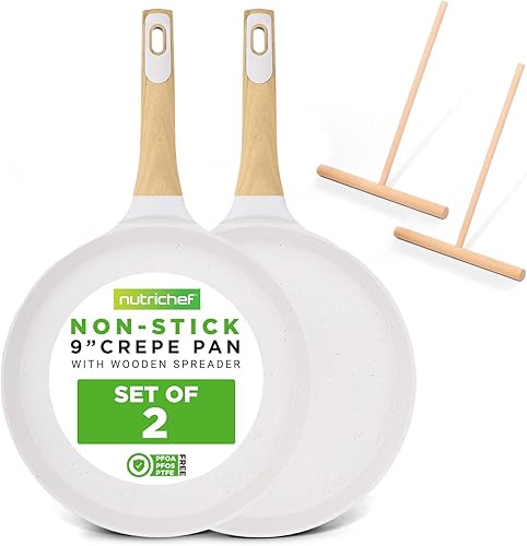 Miniatura 12 de NutriChef Juego de 2 sartenes antiadherentes para crepé, sartenes Dosa recubiertas de mármol de 11 pulgadas con esparcidores de madera, baquelita y