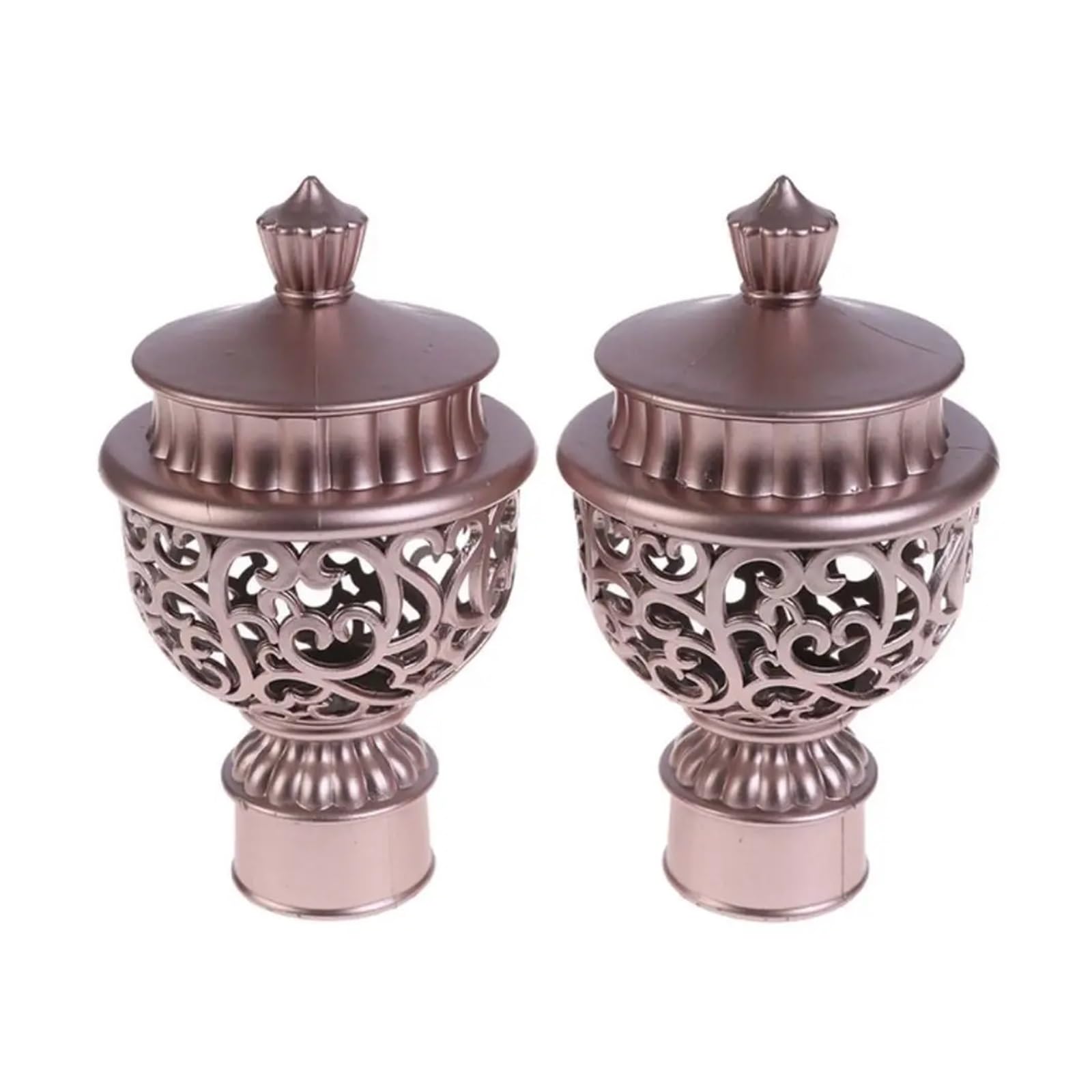 BDFJEDS Curtain Pole Finials 2pcs Hollow Out Decorative Curtain Rod Cap Head Drapery Rail Ends Accessories(Rose gold)