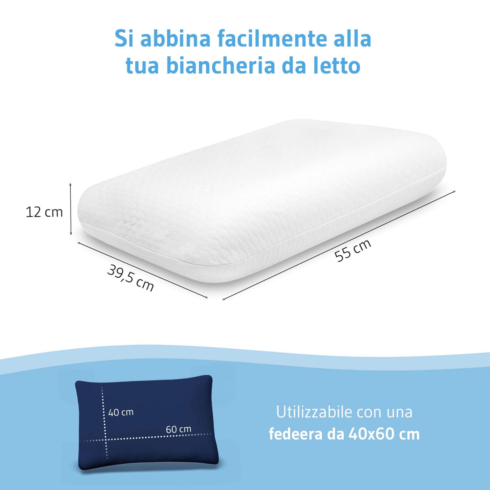 Cuscino ortopedico ELORA, cuscino in memory foam, con federa 79% cotone e 29% PES, cuscino di sostegno per il collo per chi dorme sul fianco e supino, cuscino ergonomico per la cervicale