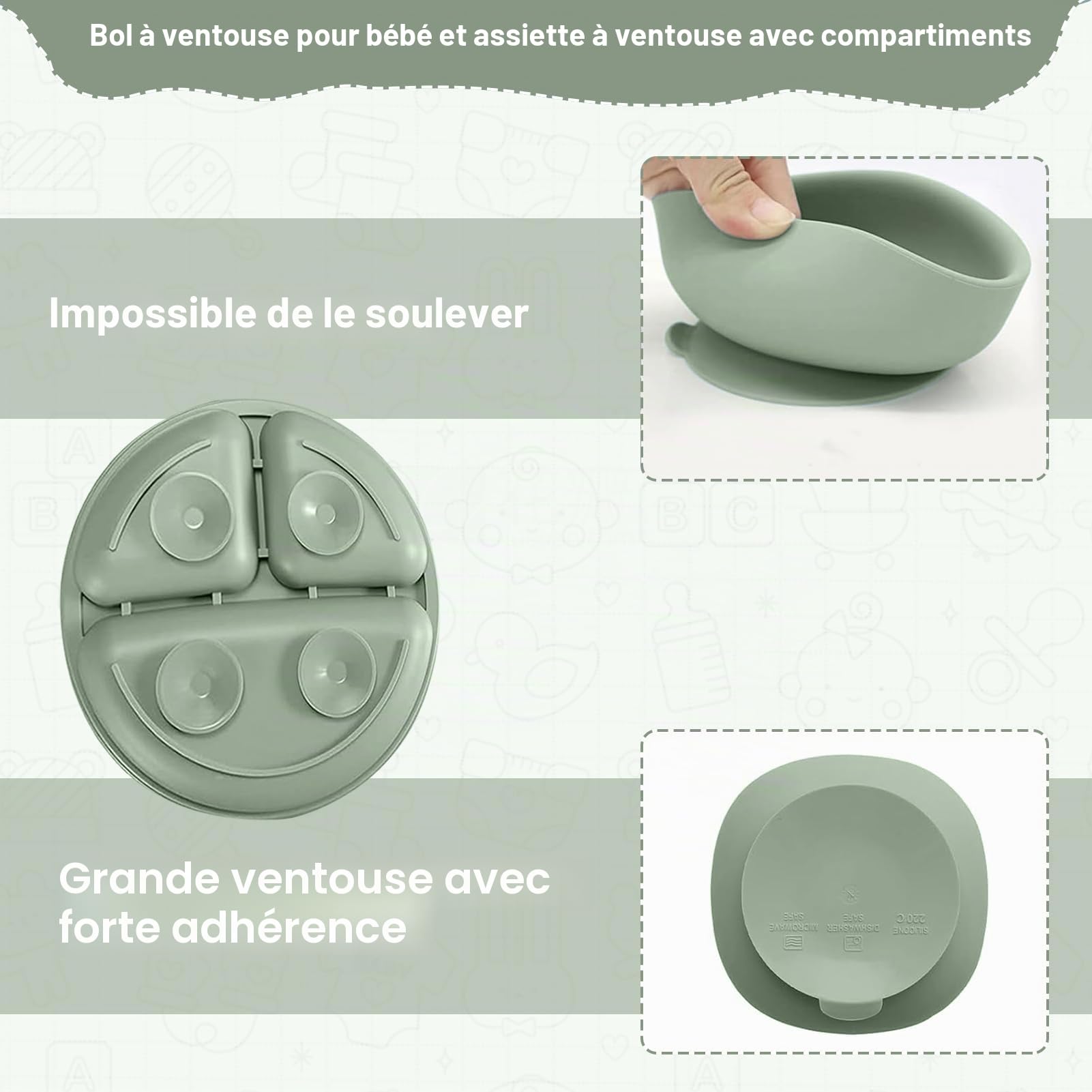 Assiette Bebe,Lot de 12 Set Repas BéBé, Bol Cuillere Bebe,Bavoir Silicone Bebe,Assiette Ventouse Pour BéBé,Enfant Set Couverts Vaisselle Pour Sevrage Manger