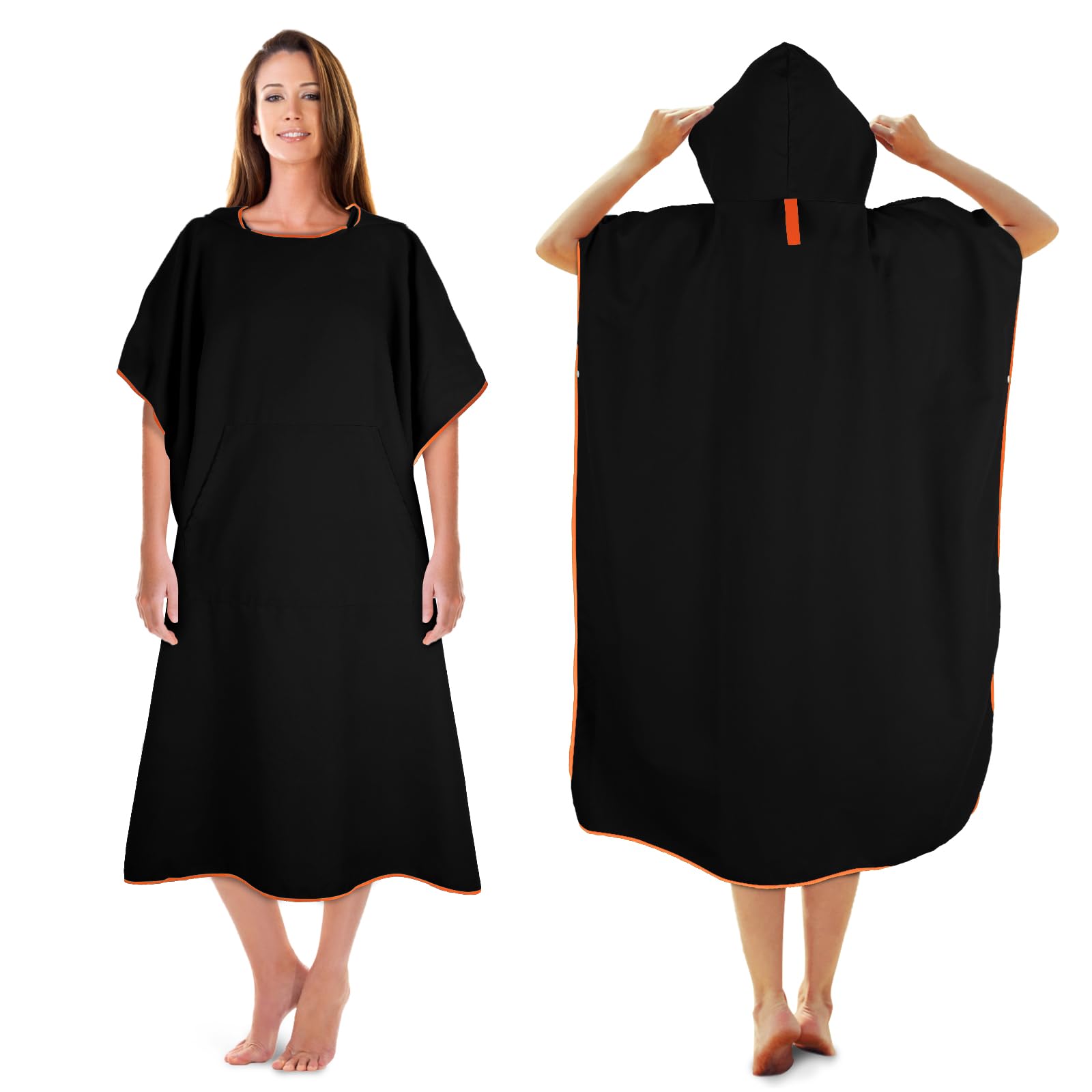 KUOGAS Badeponcho Damen & Herren,Mikrofaser-Surf Poncho, Badeponcho Handtuch, aus Mikrofaser auch als Umkleidehilfe Strand (Dunkelgrau, 02-Large)