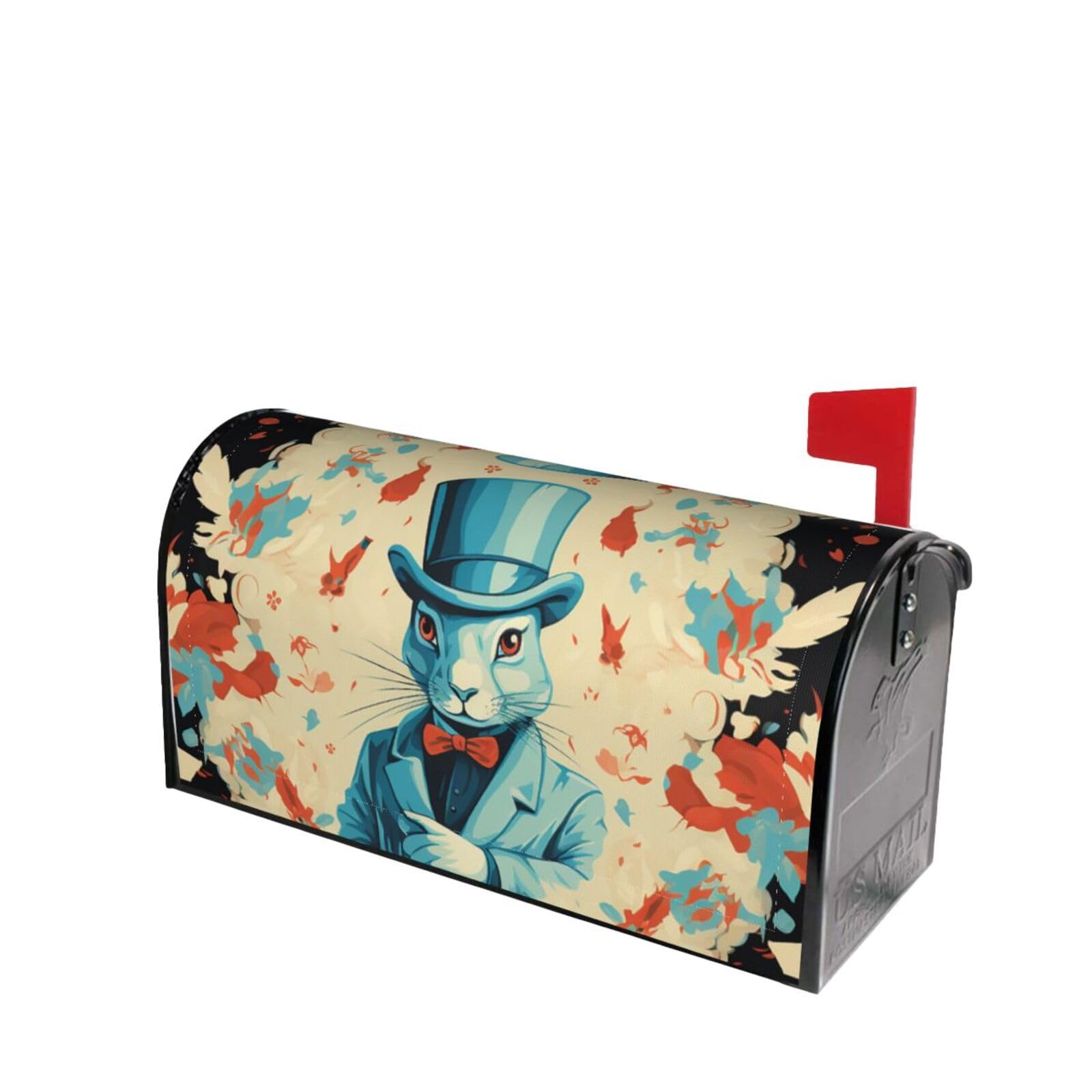 OPSREY Magician Rabbit Print Mailbox Covers Magnetic Letter Box Cover Waterproof Post Box Covers Mailbox Wraps for Home Outdoor Garden 25.5x21 in, Black