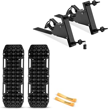 BUNKER INDUST Pair Gen 10 Traction Boards Black+ Recovery Boards Mounting Kit with Shovel Holder Brackets