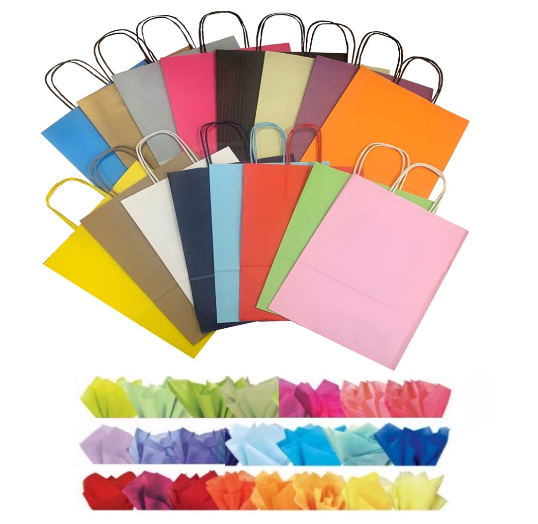 20 x A4 Paper Party Gift Bags & Tissue Wrap - Boutique Shop Loot Carrier Bag (Mixture)