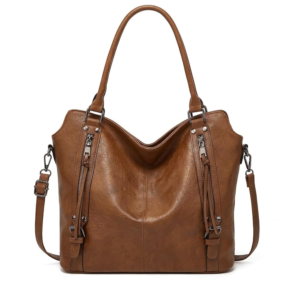 beauty queen Women's Faux Leather Shoulder Handbags Hobo Bag Big Ladies Purse Multiple Compartments Tote Bag for Office and College with Long Strap– (Tan,30x13x32cm)-picture-18