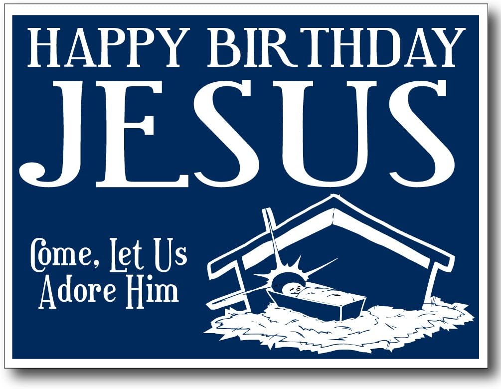 VictoryStore Yard Sign Outdoor Lawn Decorations: "Happy Birthday Jesus" Manger Scene Outdoor Lawn Sign, 18 Inches by 24 Inches, 2 Stakes Included