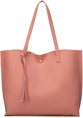 Dreubea - Bolso de piel sintética suave de mujer, para usar sobre el hombro, de gran capacidad, bolsa con borlas