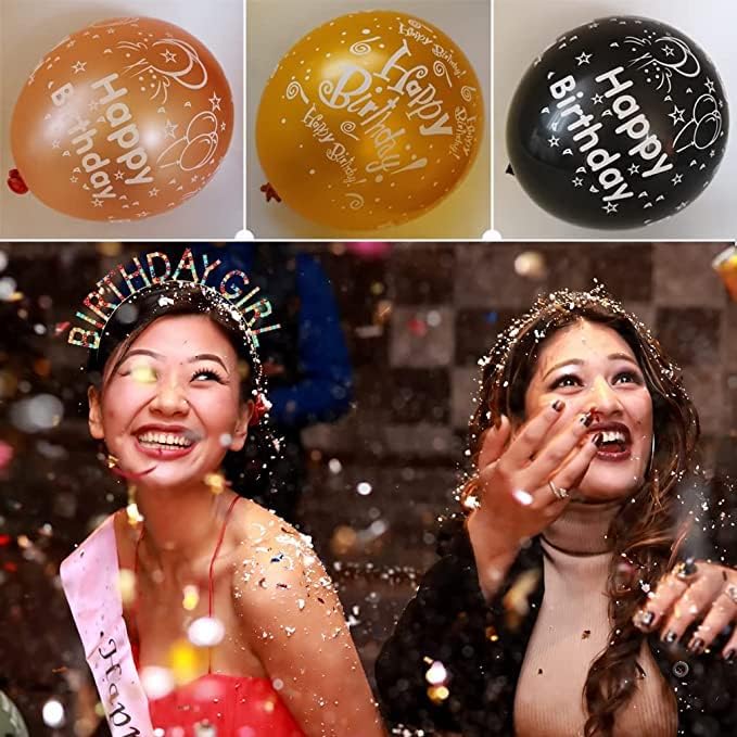 Miniatura 5 de 52 globos de cumpleaños negros y dorados con patrón de fiesta de cumpleaños, globos de cumpleaños para niños, decoración adecuada para fiestas de