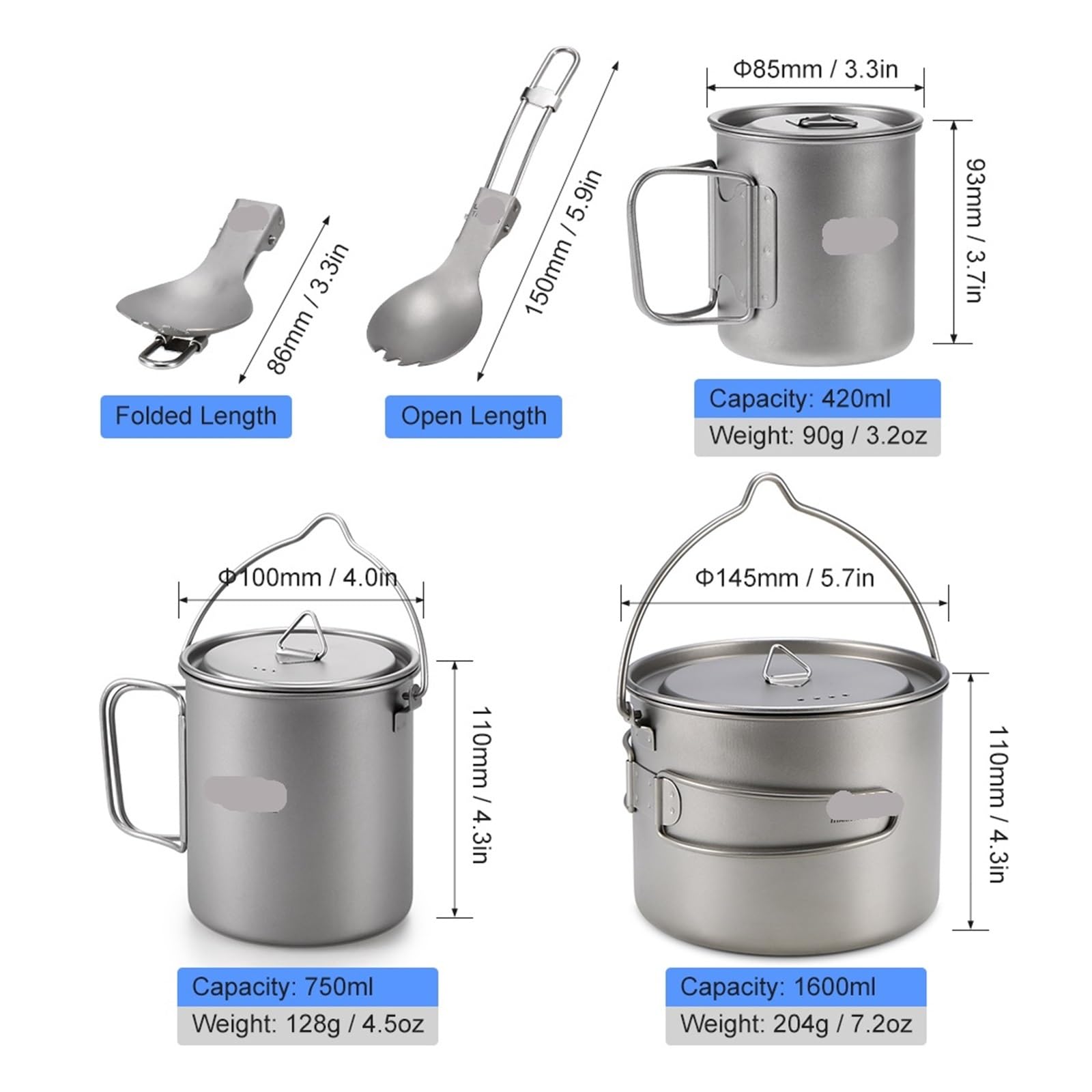Generico Compatibile con Tazza da 900 ml Ultraleggera Portatile Appendere Coperchio e Manico Pieghevole Campeggio all'aperto