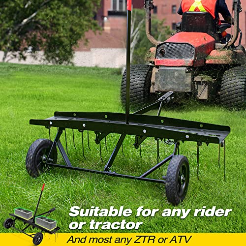 Suchtale 40inch Tow Behind Dethatcher with 20 Spring Steel Tines,Lawn Sweeper Garden Grass Tractor Rake Removes Thatch from Large Lawns, Riding Lawn Mower Attachments for Outdoor Yard Tools Lawn Care