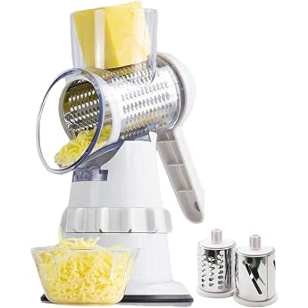 Cheese Grater, Grater for Vegetables with 2 Drum Blades, Drum Grater Faster and Easy Cut, Vegetable Cutter Ideal for Cheese, 