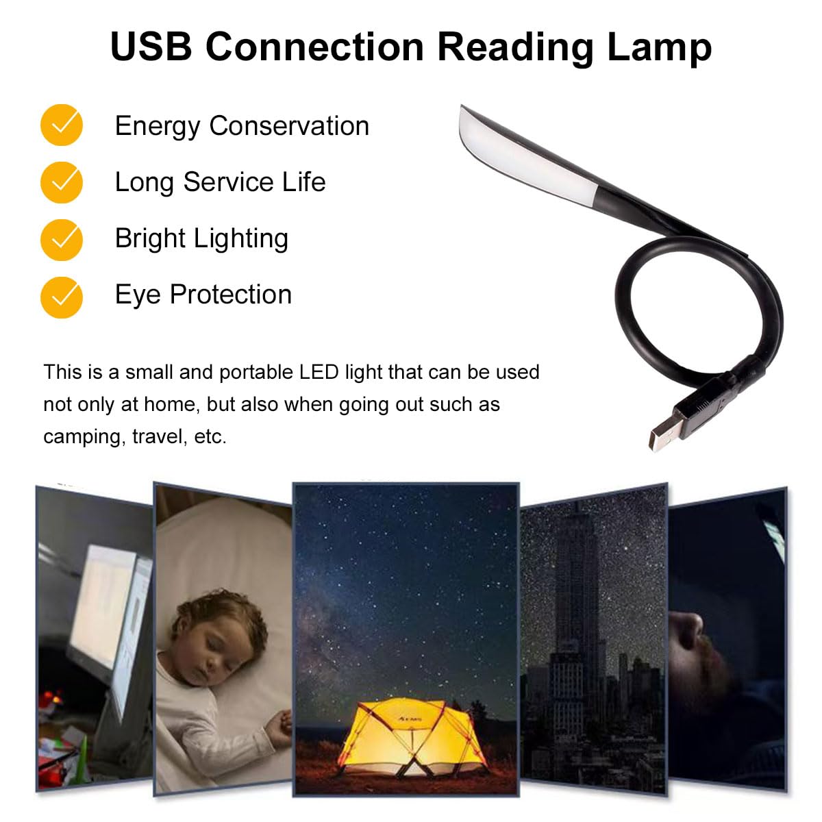 Lampa USB, możliwość ściemniania, lampa USB, lampka do czytania USB, 3-stopniowa regulacja jasności, lampka nocna LED, mini USB do laptopa, 14 diod LED, lampa typu łabędzia szyja, przełącznik