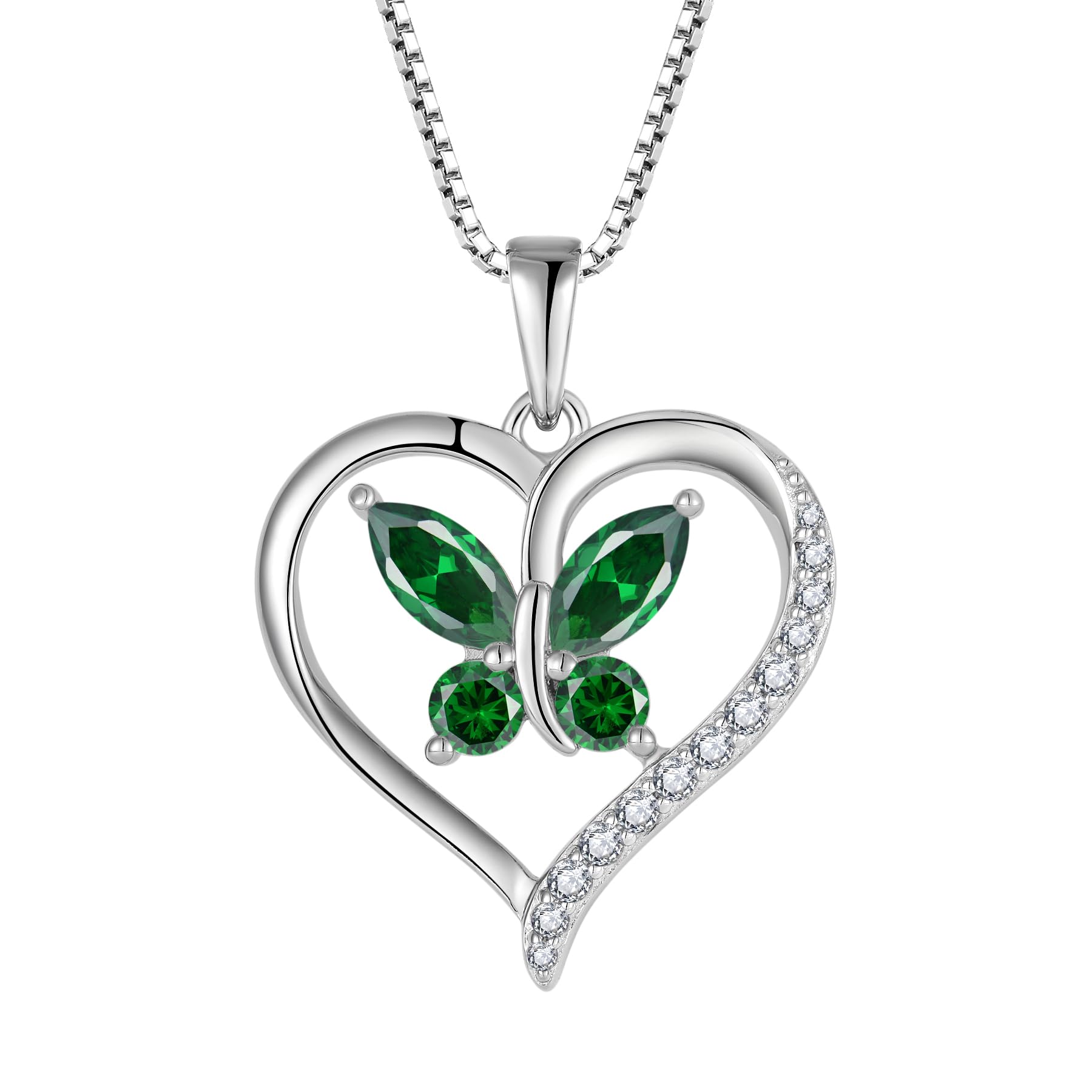 FJ Herz Schmetterling Kette Damen 925 Sterling Silber Geburtsstein Kette Anhänger Schmuck für Frauen Mutter Freundin Mama