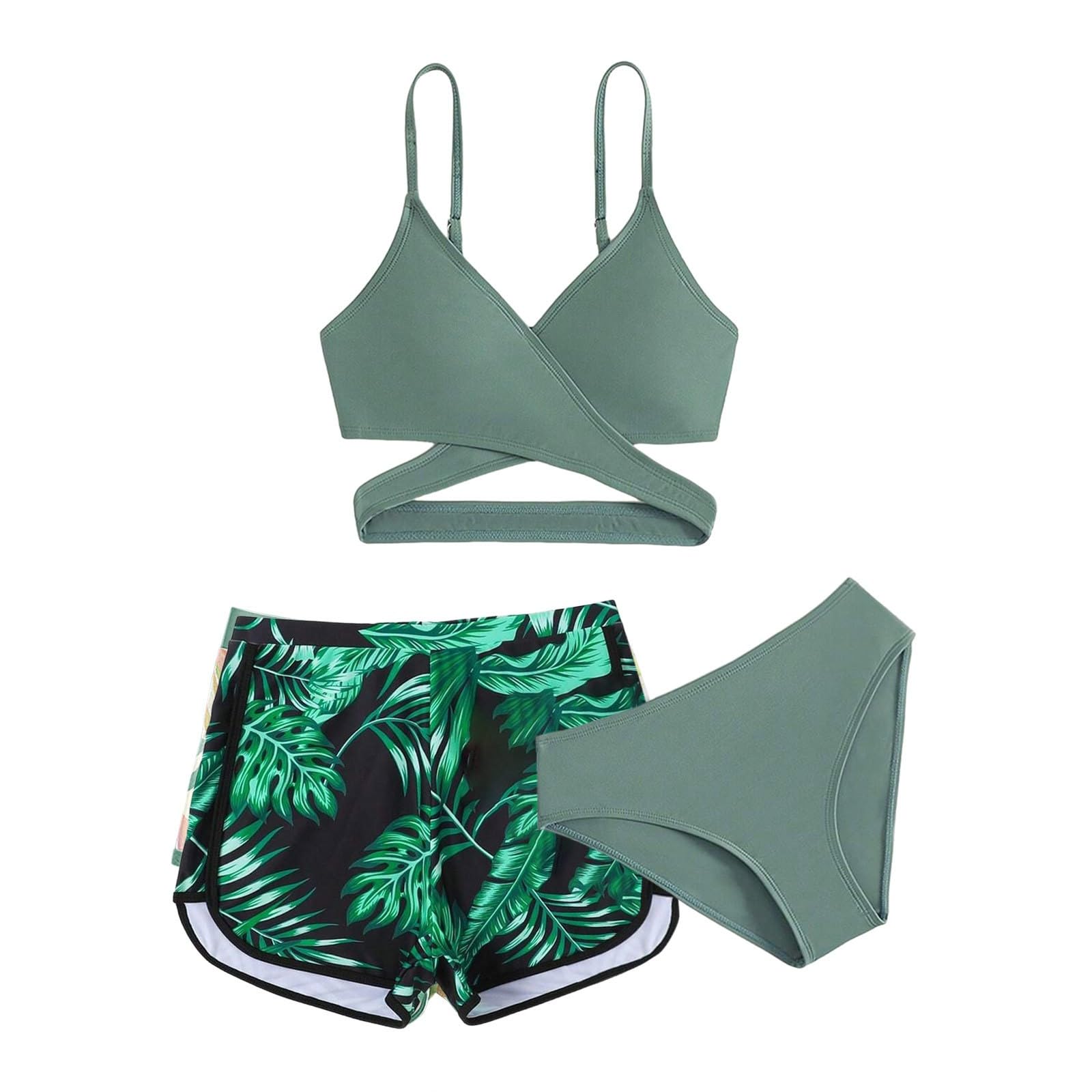 Maillot De Bain Fille Ensemble Bikini 3 Pièces De Plage De Piscine Été Hauts + Tanga + Jupe Fleurie Hawaien Respirantes Ensembles Léger Confort Pour Natation Surf Voyage