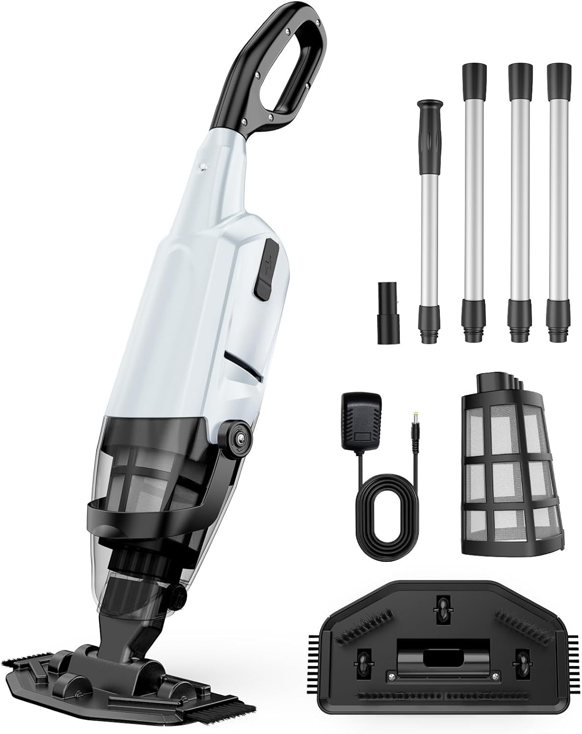 Cordless Pool Vacuum for Above Ground and Inground Pools, 18 GPM Powerful Suction Handheld Rechargeable Pool Cleaner with Versatile 4-Section Pole, 1H Runtime, Ideal for Leaves, Sand and Debris