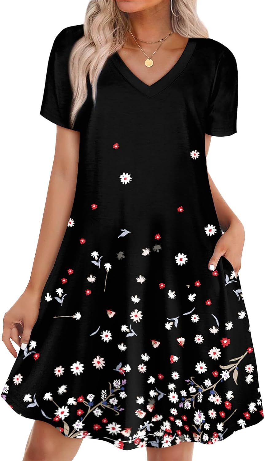 WIHOLL Dresses for Women Casual Summer Loose T Shirt Dress with Pockets Beach Vacation Outfits S-4XL