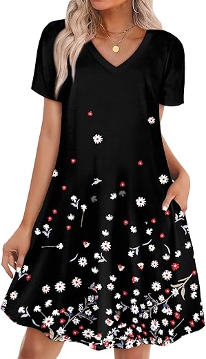 WIHOLL Boho Summer Dresses for Women Casual Loose T Shirt Dress with Pockets Beach Vacation Outfits S-4XL