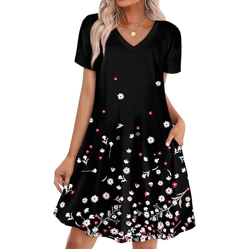 WIHOLL Boho Summer Dresses for Women Casual Loose T Shirt Dress with Pockets Beach Vacation Outfits S-4XL