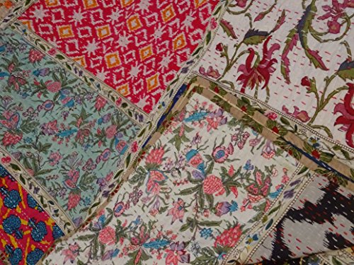 Couvre-lit Kantha bohème 2,30x2,75m patchwork multicolore
