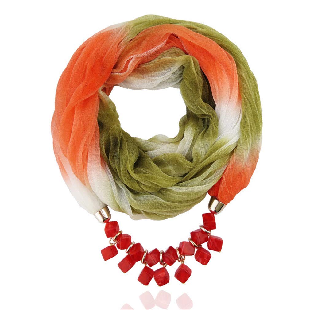 Ulalaza Women's Style-10 Scarf Bead Pendant Scarf Charm Ethnic Style Infinity Scarves Scarf Necklace