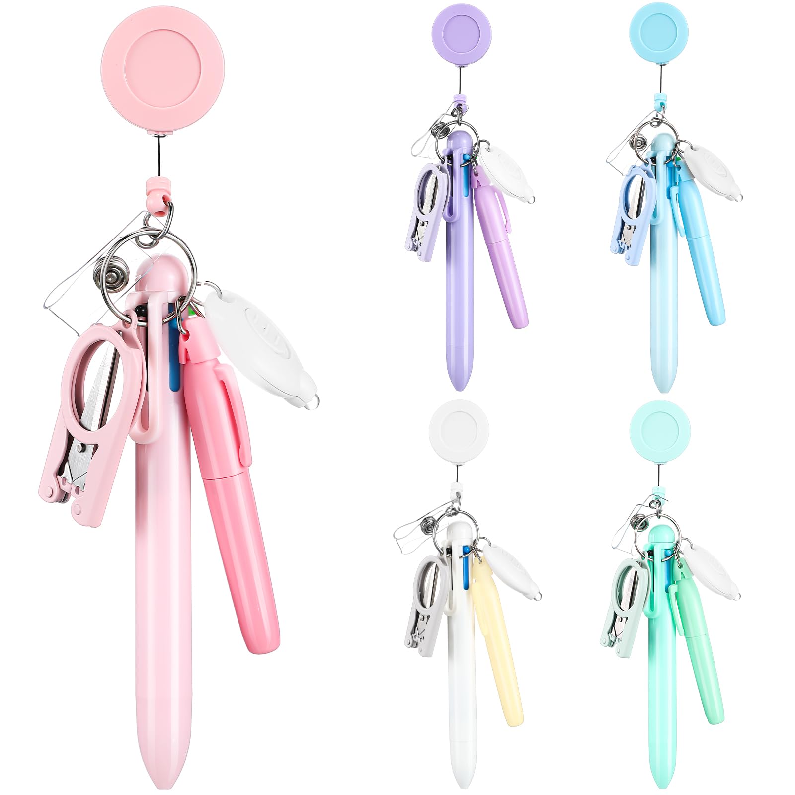 Set di 25 mini penne colorate per infermiere, mini evidenziatore, set con mini evidenziatore, penna a sfera retrattile, clip per badge, torcia a LED, portachiavi, forbici pieghevoli