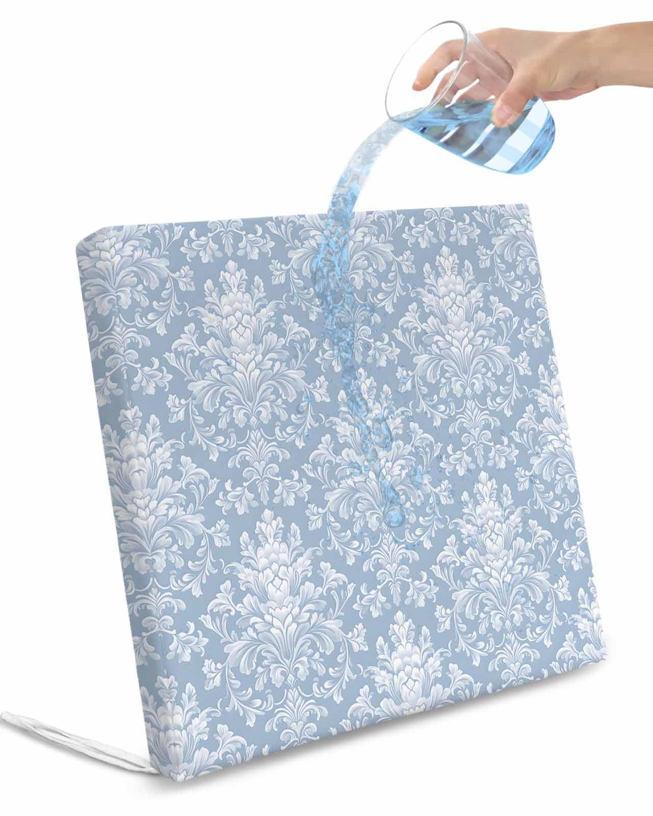 Hokiten Blue Boho Floral Outdoor Cushion Chair Cover Set of 4 - Waterproof Couch Seat Covers, Vintage Ethnic Tribe Abstract Patio Furniture Protector Cushions Slipcovers for Sofa/RV, 22