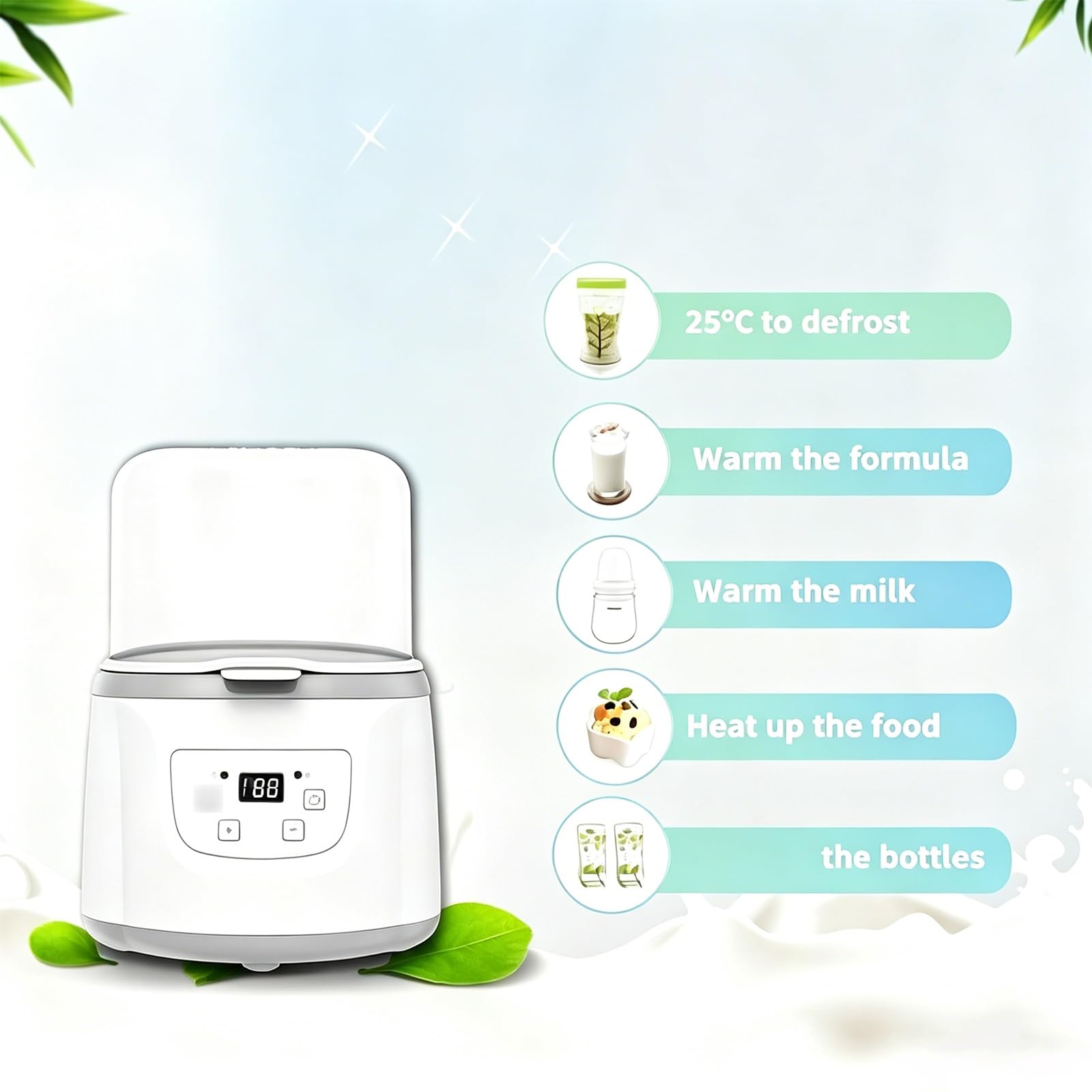 Scaldabiberon e Sterilizzatore Elettrico Digitale, Scaldalatte 4 In 1 con Controllo della Temperatura Regolabile, Dispositivo di Scongelamento Alimenti for L'alimentazione Infantile